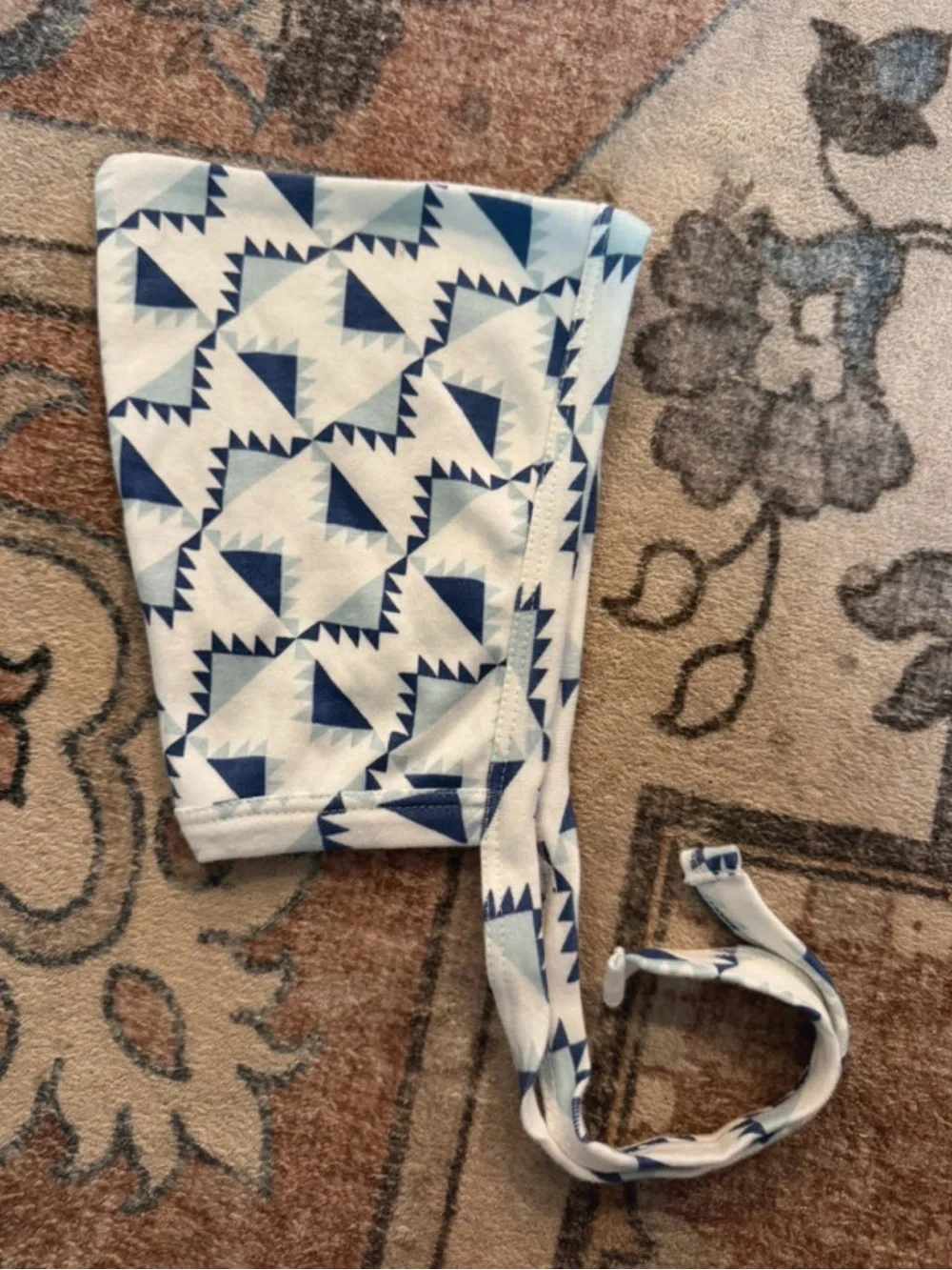 Kate Quinn Blue Geometric Elf hat- Lightweight Triangle Print